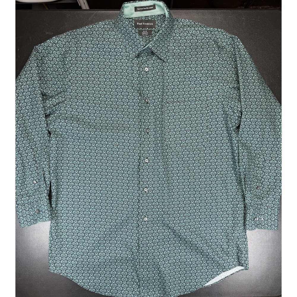 Paul Fredrick Mens Shirt Size 16 X 32 Green Non-Iron Two Ply Cotton Classic Fit